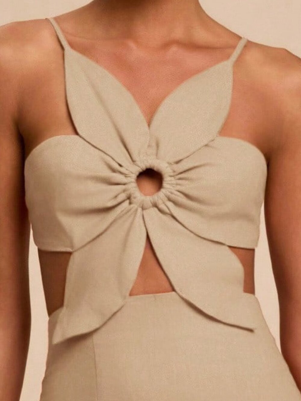 Khaki Casual Women's Vacation Petal Backless Strap Dress - Picture 6 of 6